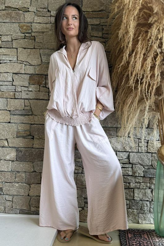 Basso Button Drape Batwing Shirt Seashell